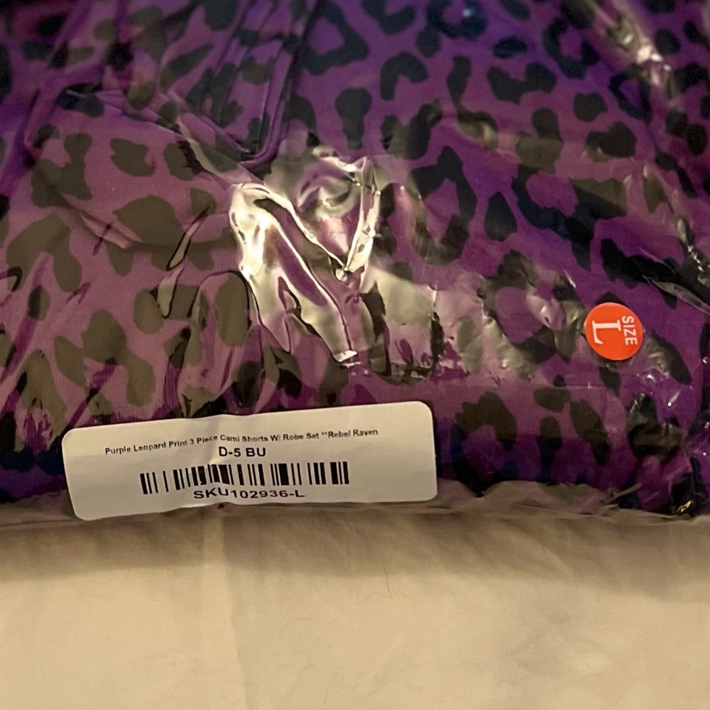 NWT Rebel Raven Purple Leopard Print 3 Piece Cami Shorts W/ Robe Set - Picture 3 of 7